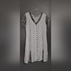 Raya Sun Cream and Brown Embroidered Dress (S)